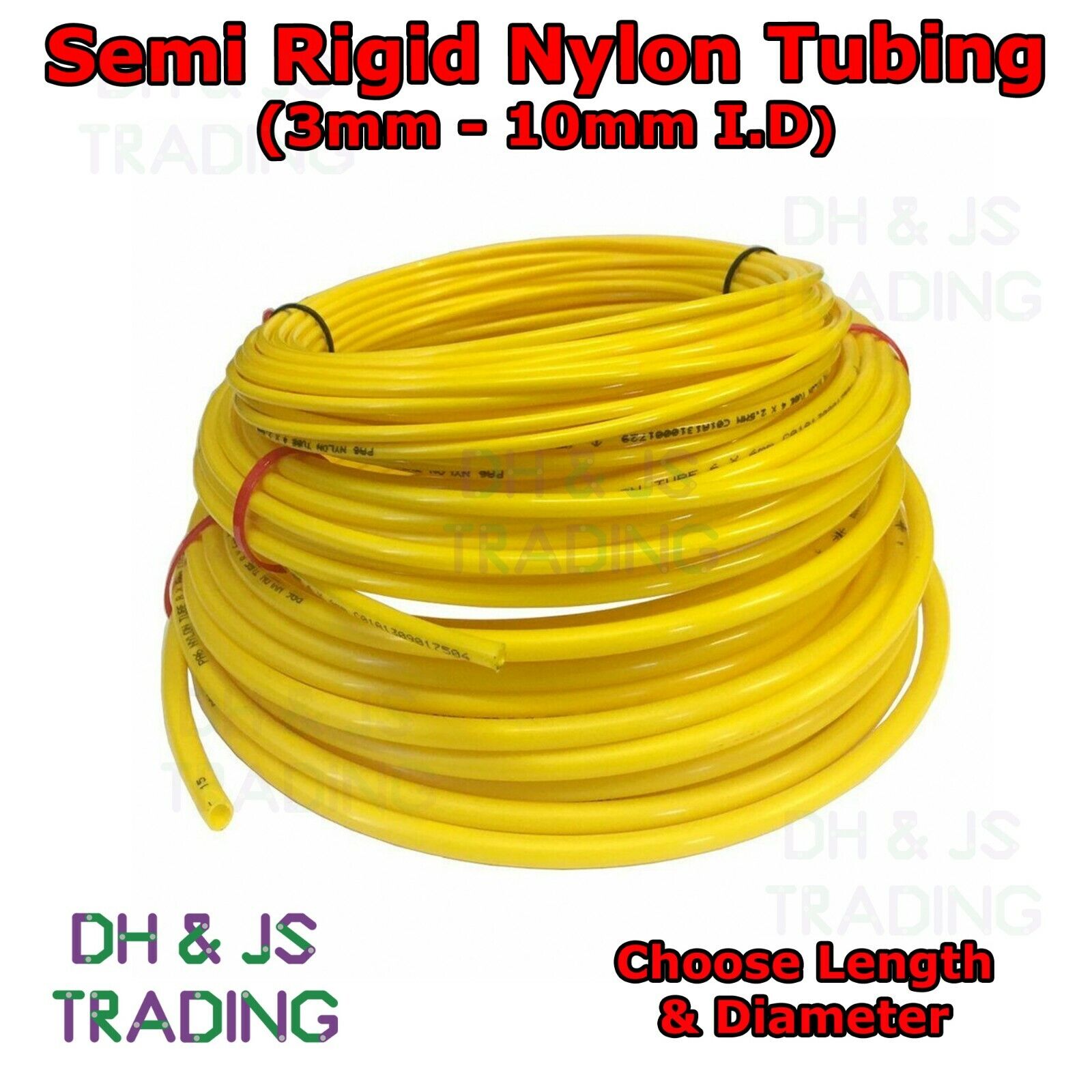 Yellow Semi Rigid Nylon Tubing - Pneumatic Air Line Pipe Tube Hose (Metric)