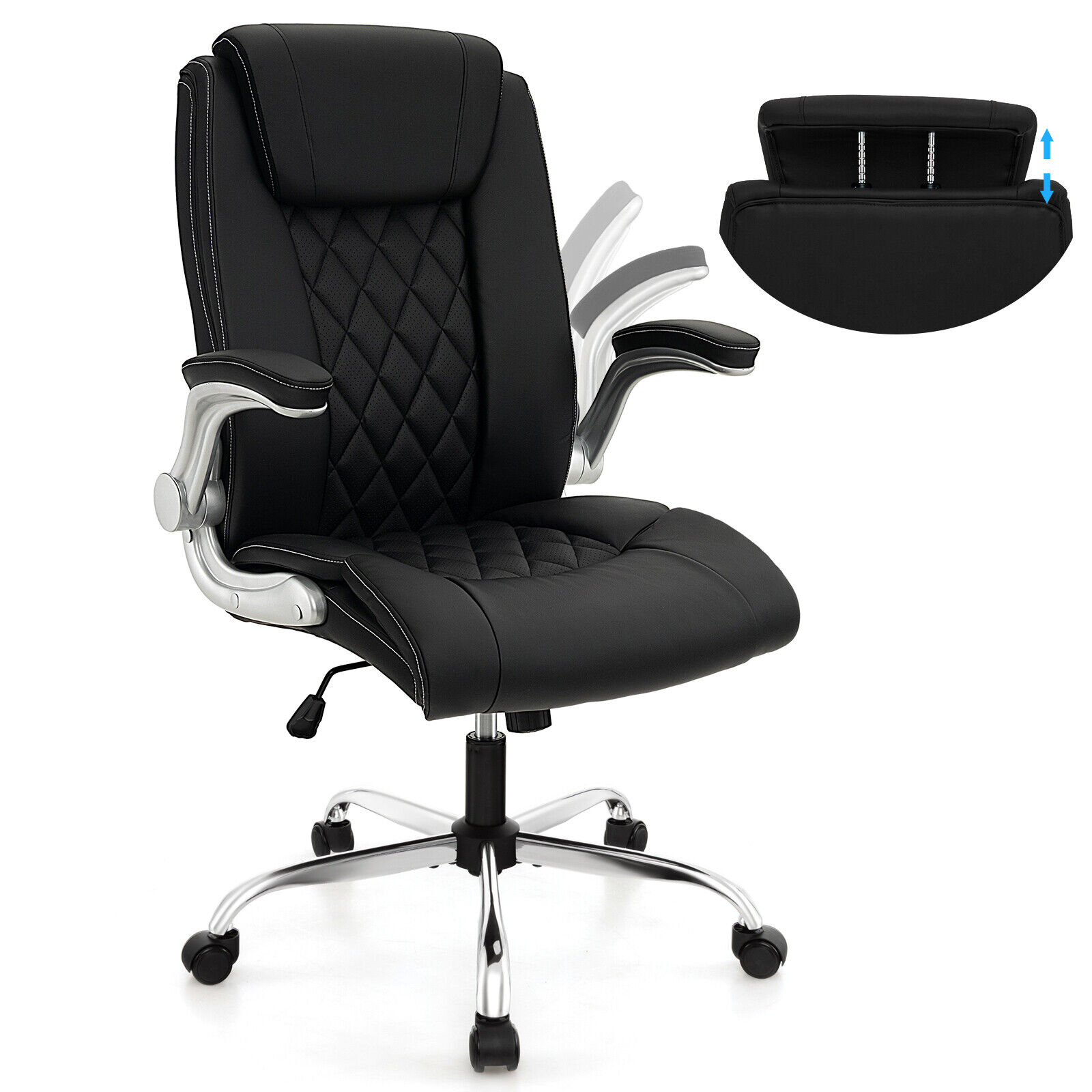 PU Leather Office Chair Height Adjustable Executive Chair w/Adjustable Headrest