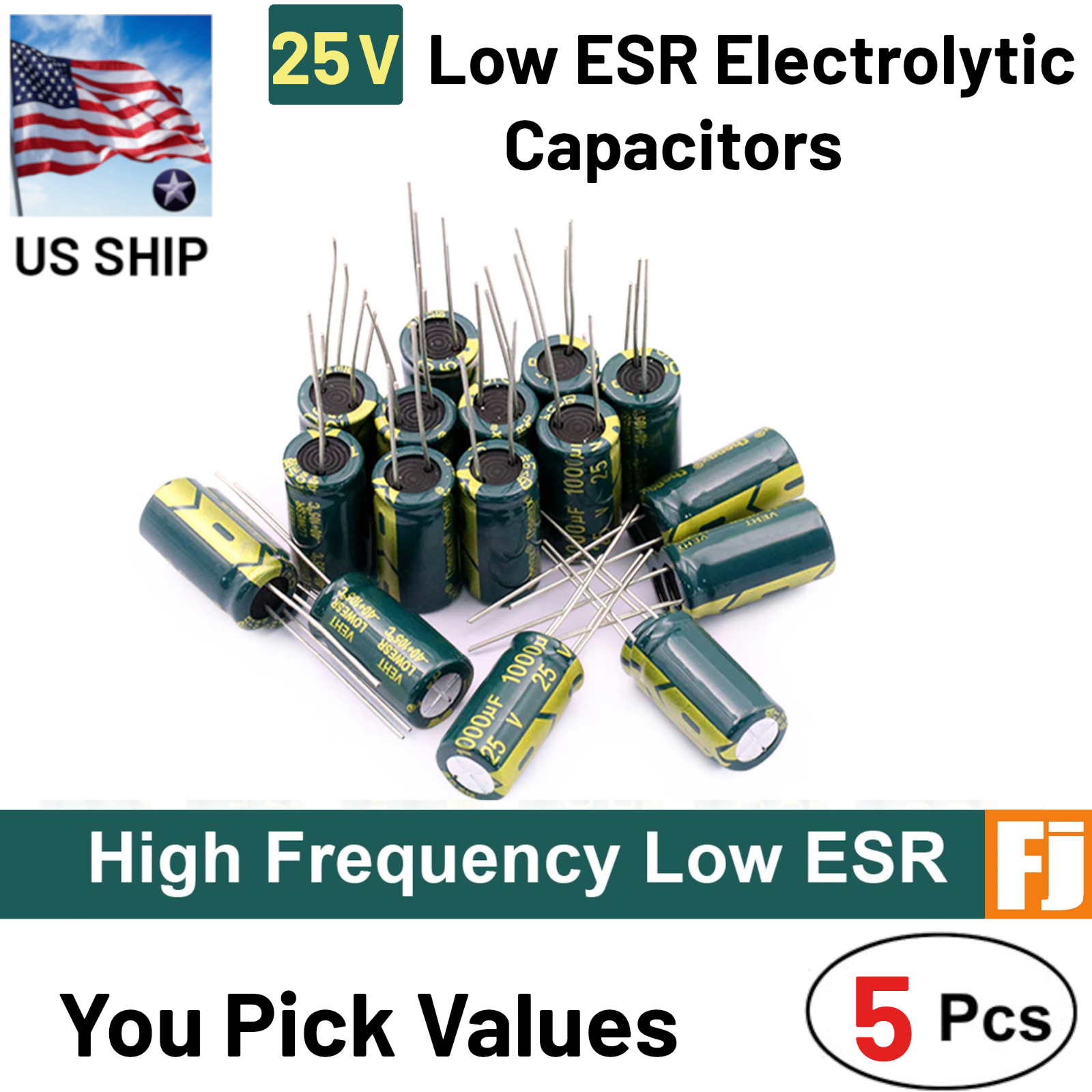 5 Pcs 25V Low ESR High Frequency Electrolytic Capacitors | You Pick | US Ship