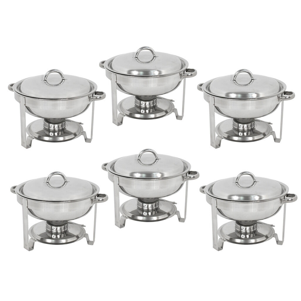 5 Quart StainlessSteel Tray 6 Pack Round Chafing Dish Buffet Catering Full Size