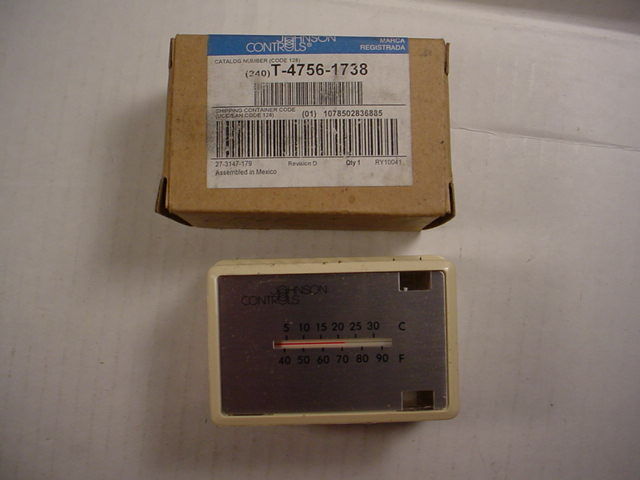 JOHNSON CONTROLS T-4756-1738 THERMOSTAT BEIGE COVER W/ THERMOMETER 3-18\