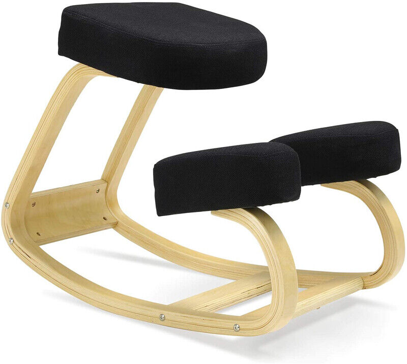 Durable Ergonomic Wood Kneeling Chair Rocking Kneel Stool Comfortable Seat Black