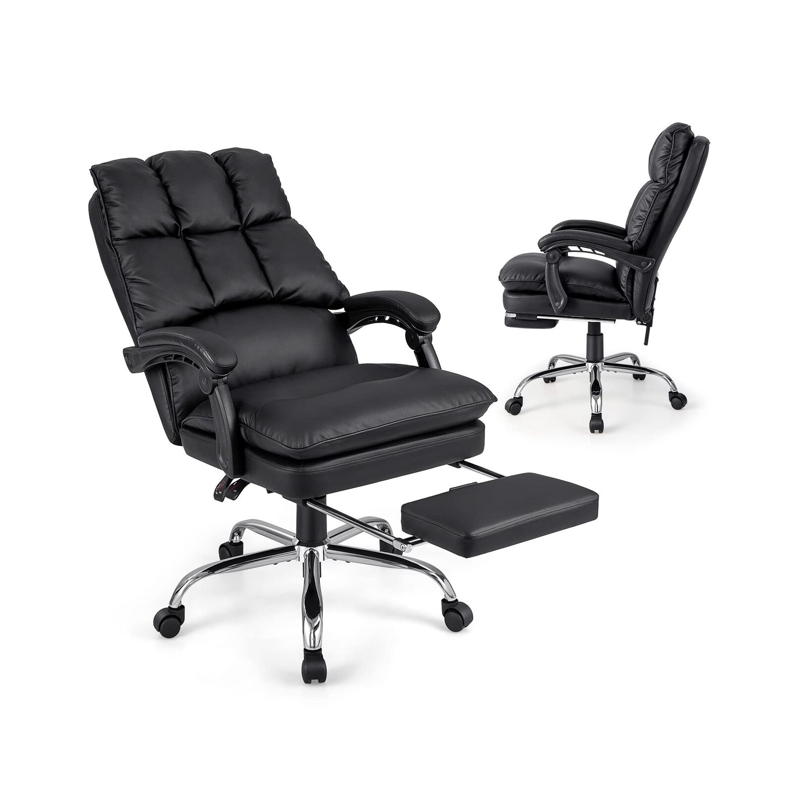 Giantex Executive Office Chair, PU Leather Reclining Chair with Retractable F...
