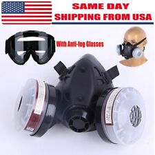 Half Face Gas Mask Dual Filter Cartridge Safety Gas Chemical Respirator +Glasses picture