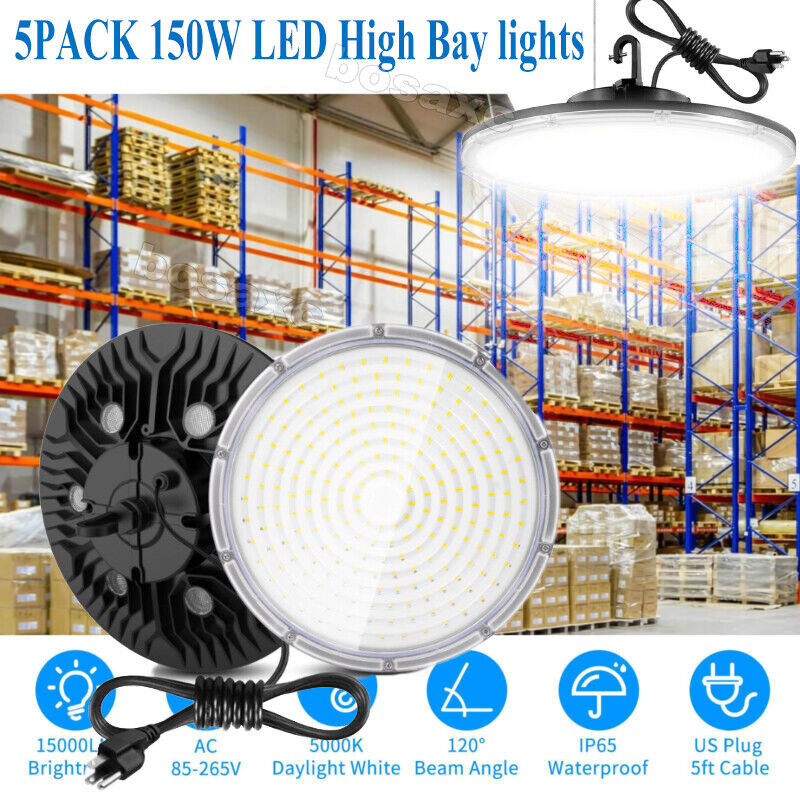 5X 150W LED UFO High Bay light Warehouse Industrial LED Light + 2 Models Lights