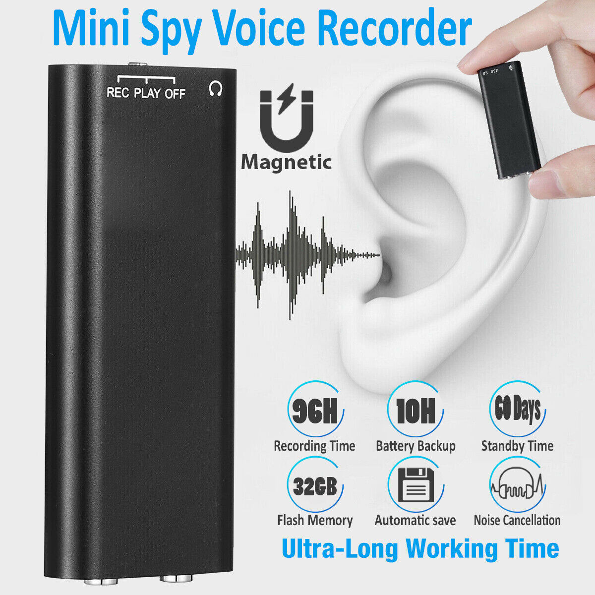 Mini Spy Audio Recorder Magnetic Hidden Voice Activated Recorder Dictaphone 32GB