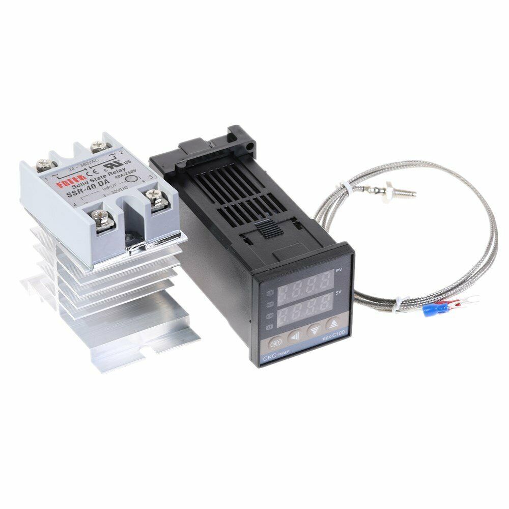100-240VAC PID REX-C100 Temperature Controller SSR-40A Thermocouple Heat Sink