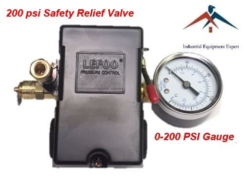 Air Compressor Pressure Control Switch 4 Port 145-175 PSI w/ Gauge pop off valve