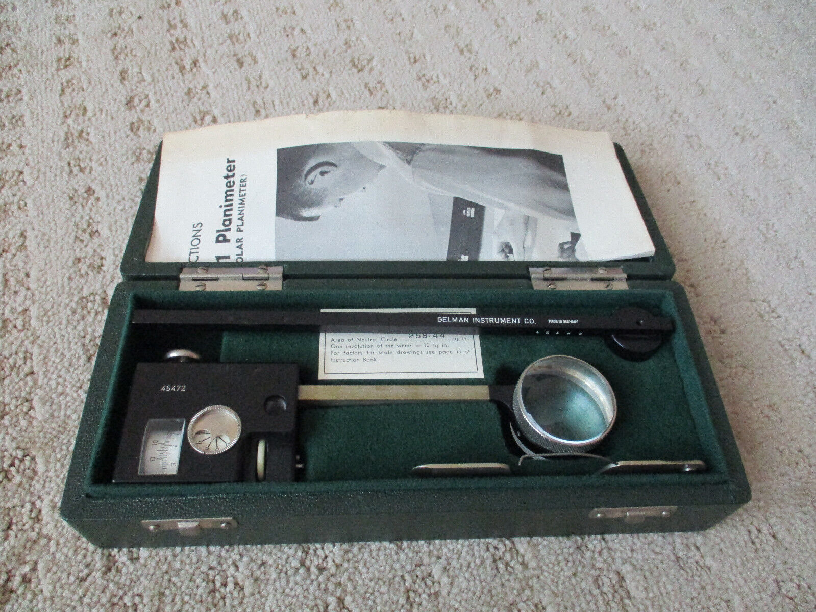 Gelman Instrument Co Vintage Polar Planimeter in Case , Made in Germany *