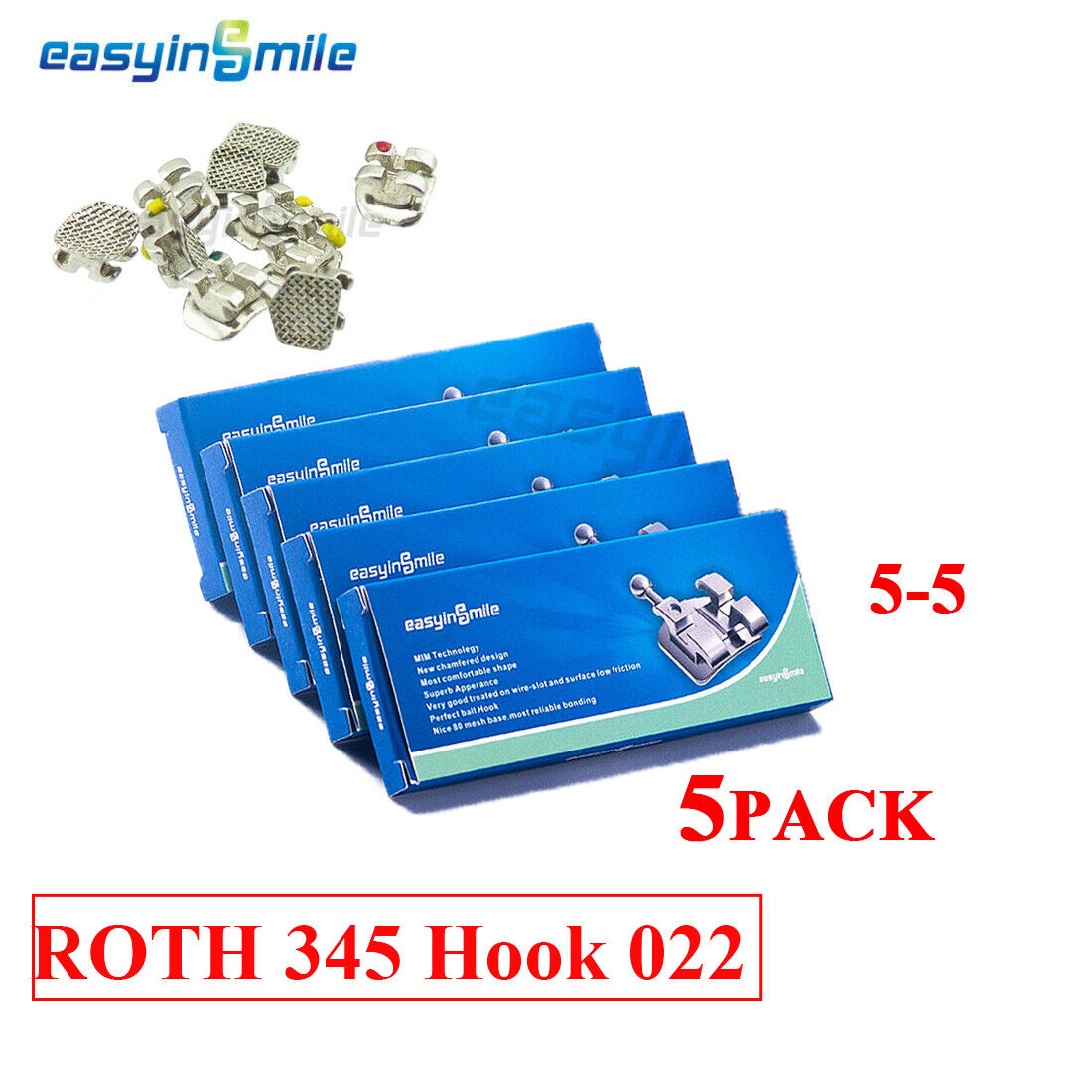 5Pack Orthodontic Metal Brackets Dental MINI Braces MBT/ROTH 022 Slot 3/345Hooks