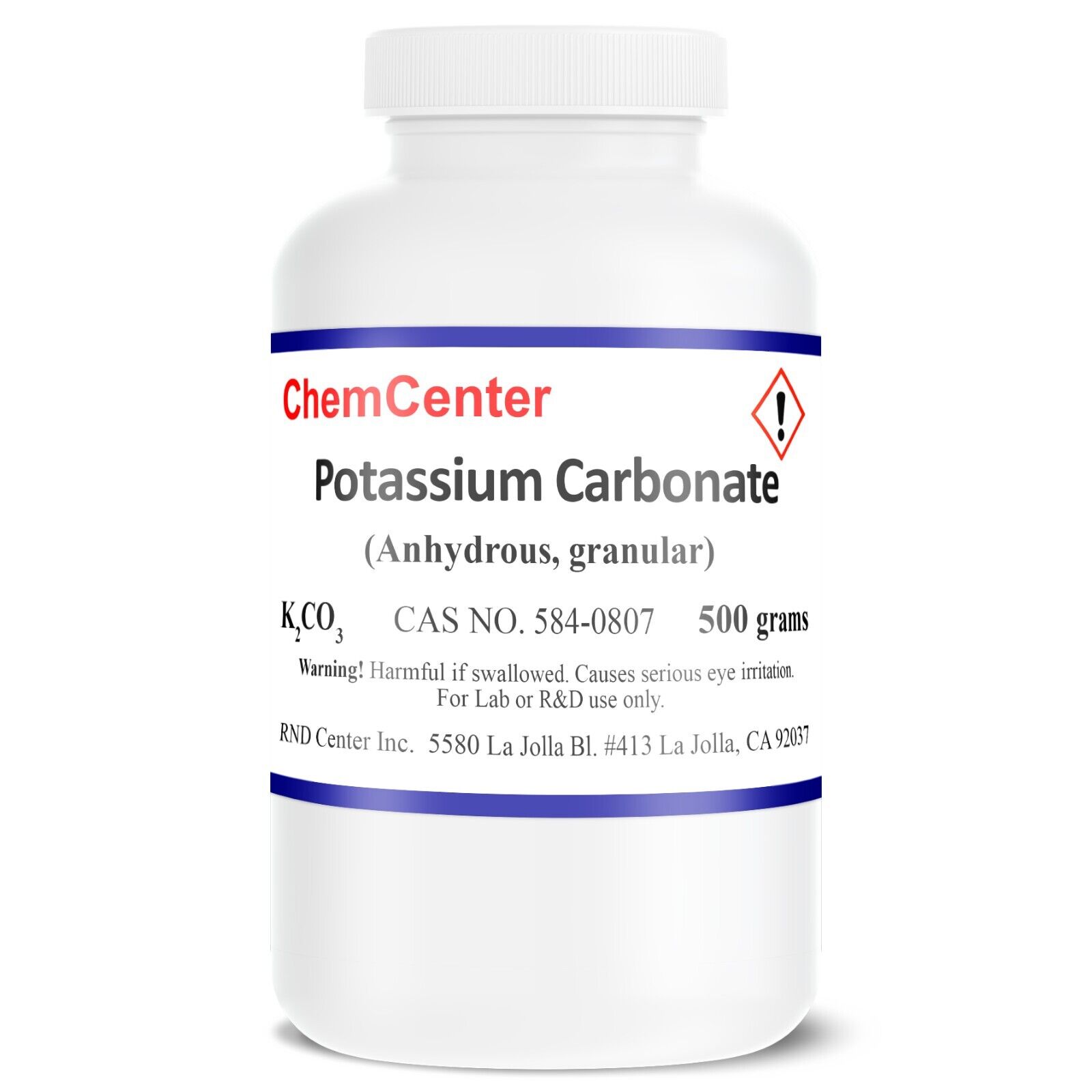 Potassium Carbonate, Reagent , 99% min., 500 grams
