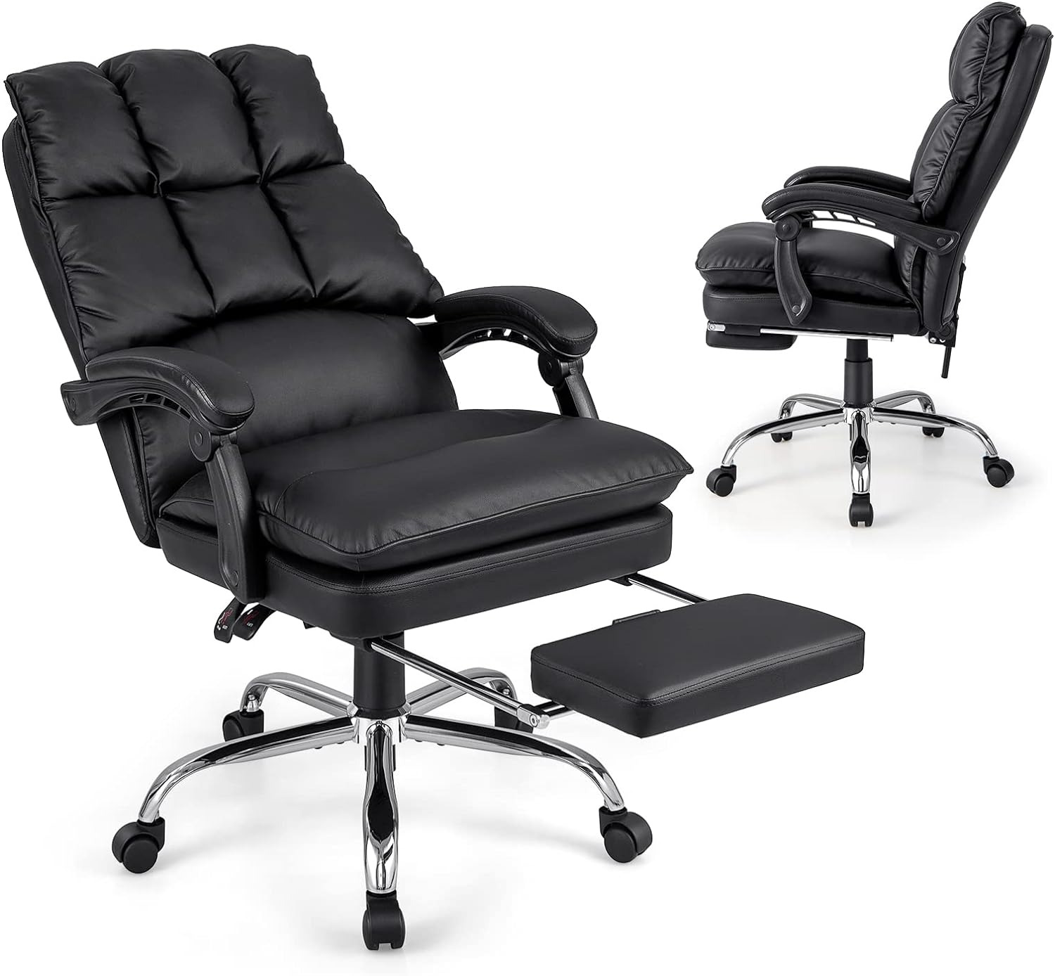 Giantex Executive Office Chair, PU Leather Reclining Chair with Retractable Foot