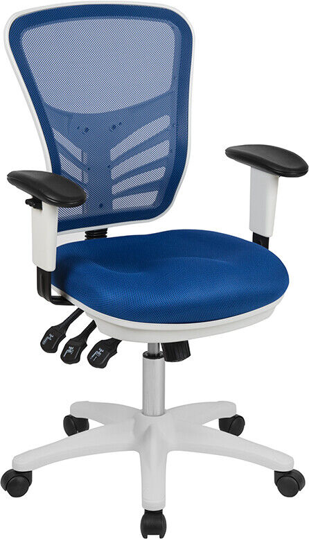 Mid-Back Blue Mesh Executive Office Chair w/ Adjustable Arms & Lumbar Support 