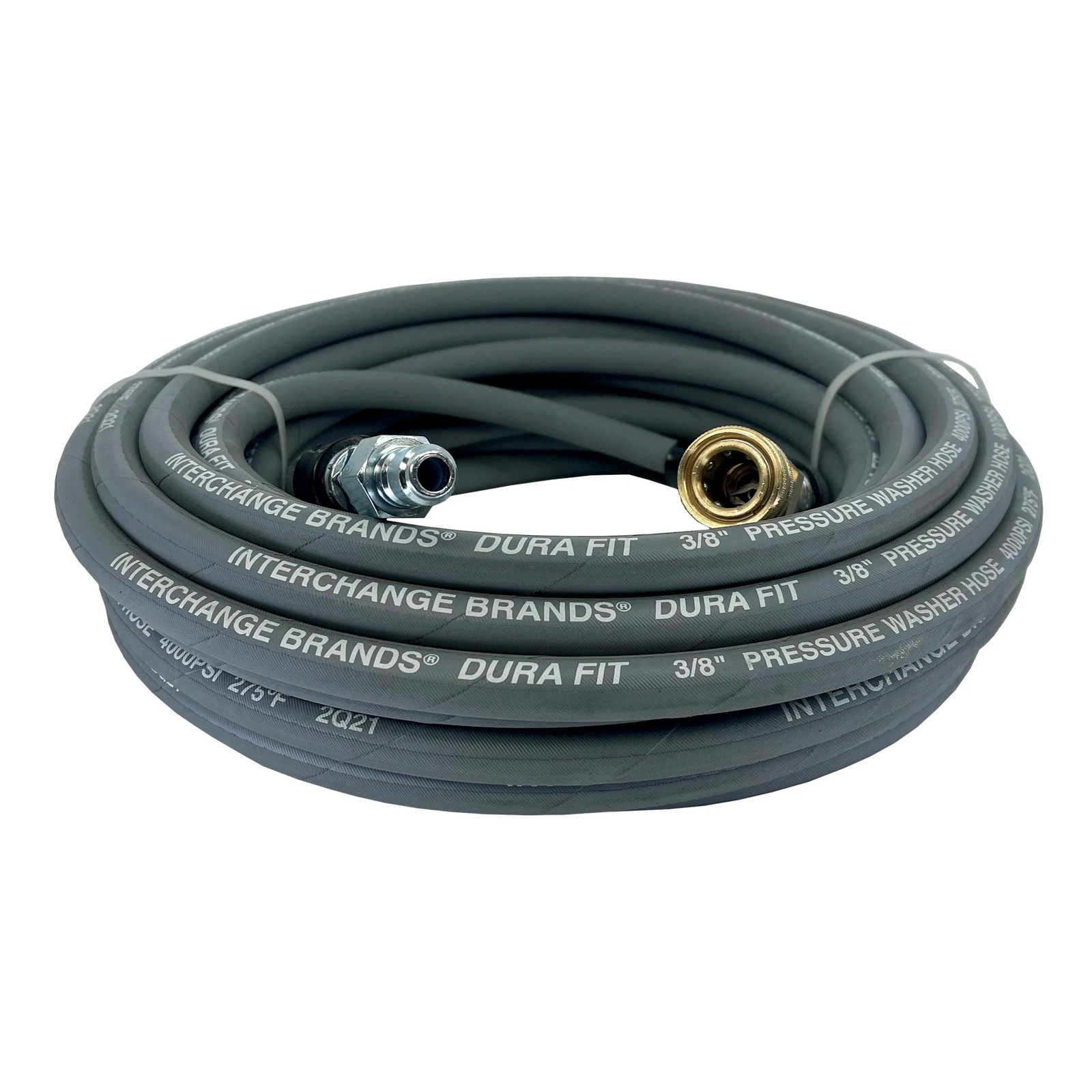 50ft Pressure Washer Hose 4000 PSI Non-Marking Gray With Couplers 275F 3/8\