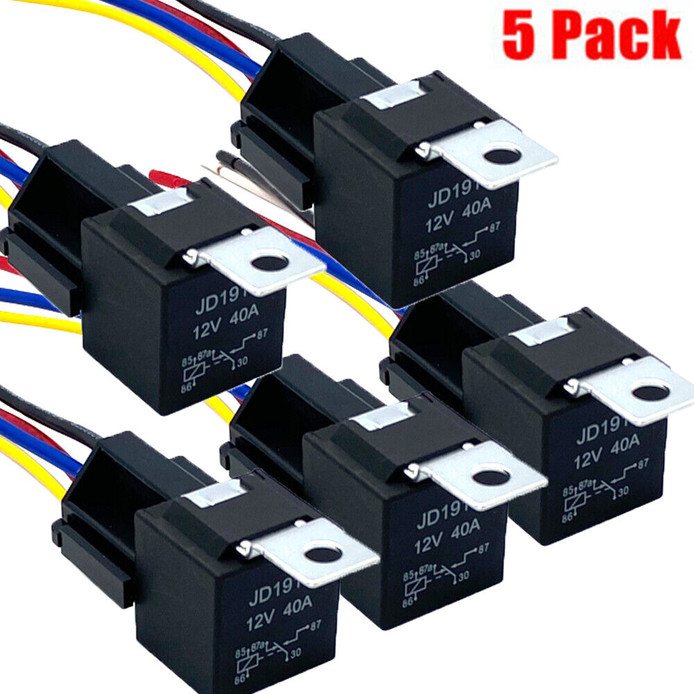 5Pack 5Pin Automotive Car Relay Switch SPDT Harness Socket Waterproof 40A DC 12V