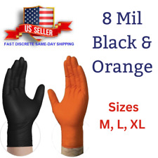 Black/Orange Nitrile Disposable Gloves 8 Mil Raised Diamond Texture | Fast Ship picture