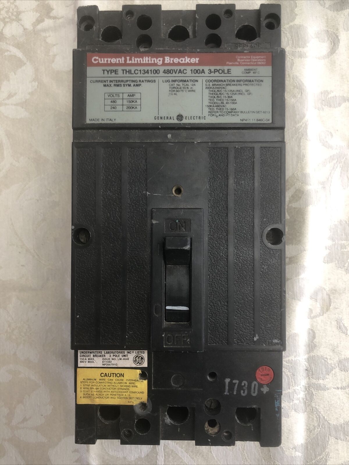 THLC134100 GE 3 Pole 100A 480VAC 150ka Obsolete Circuit Breaker
