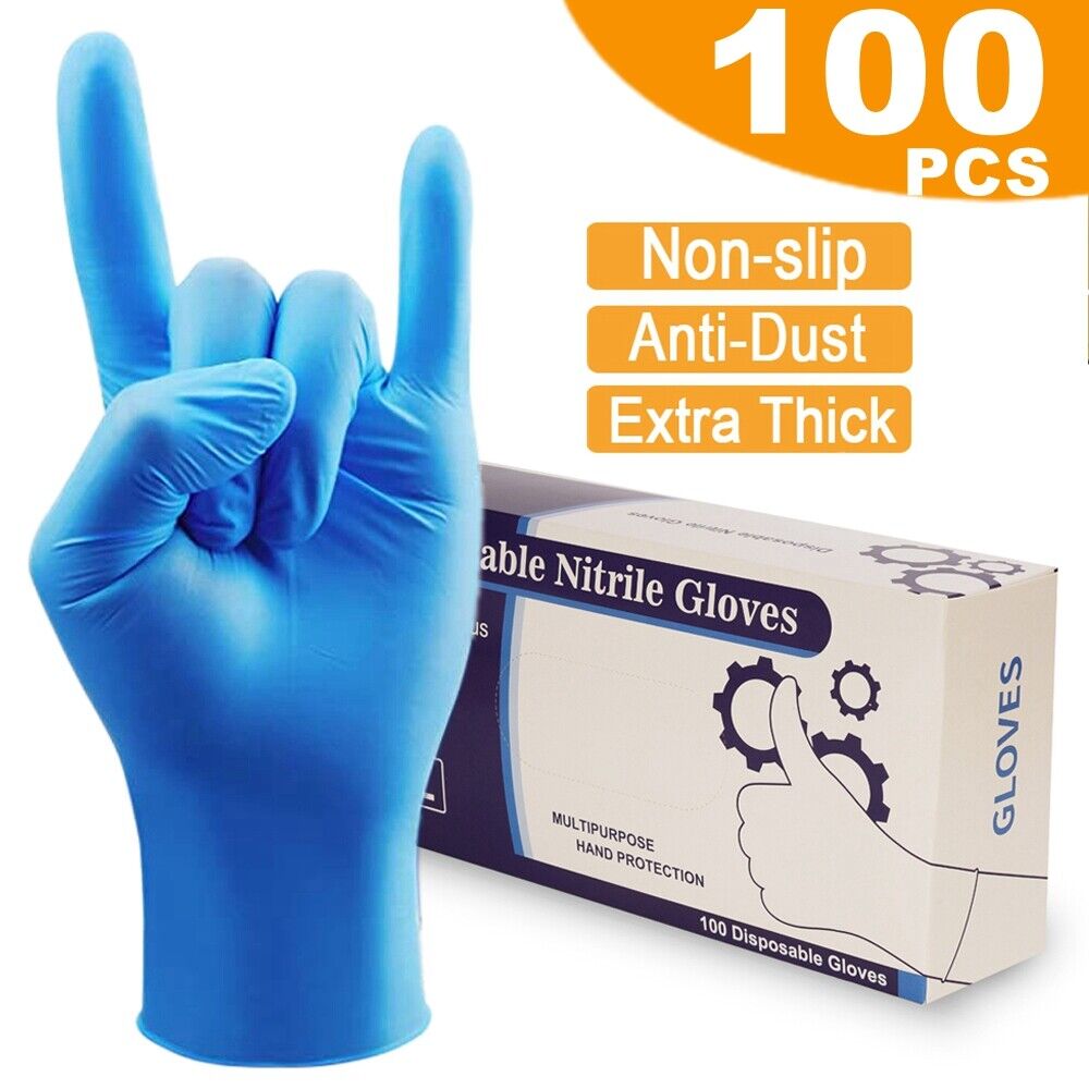 100-5000 PCS Nitrile Exam Gloves Thicken 4mil Powder Free Strong Non Latex M-L 