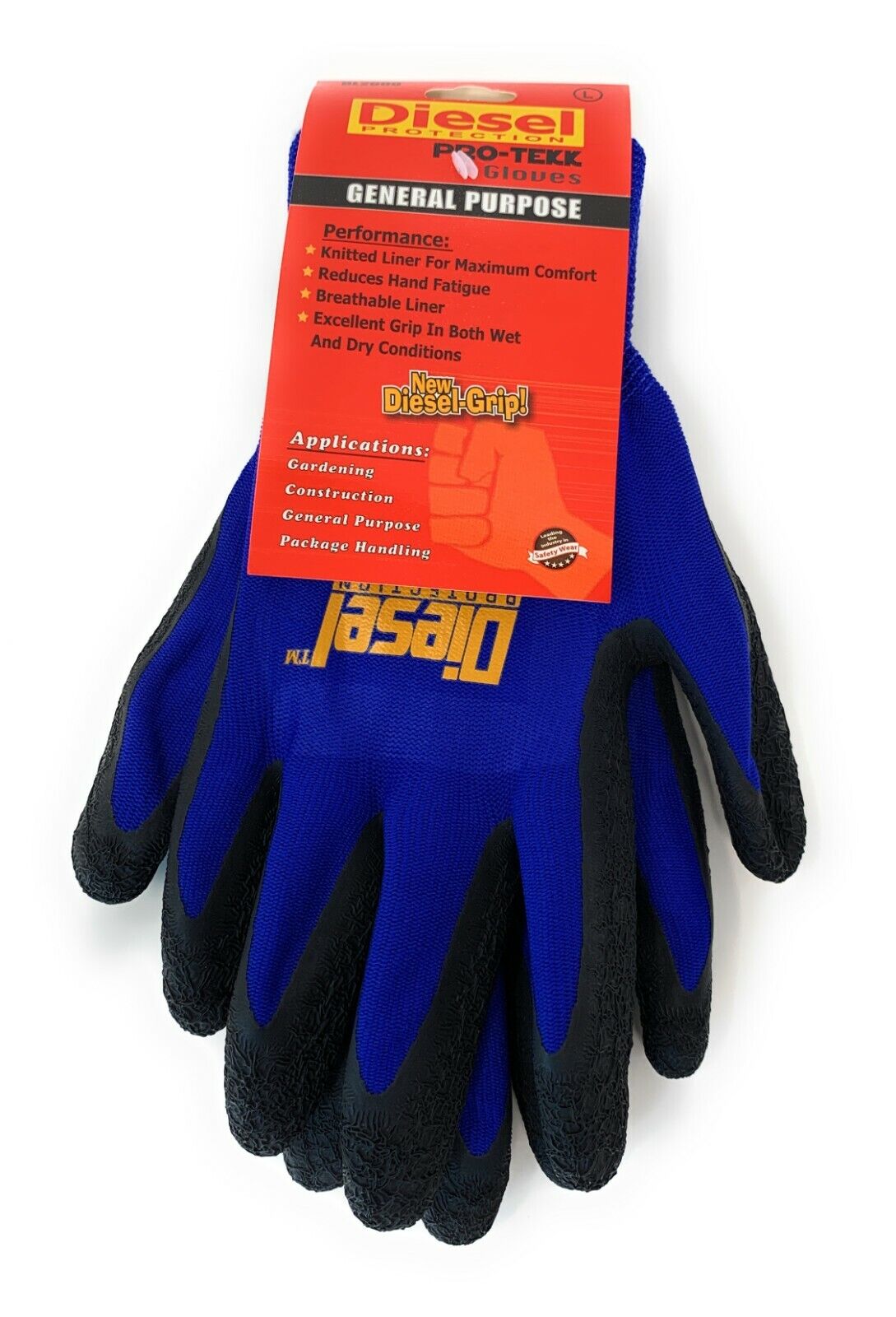 12 Pair Diesel Blue/Black Safety Gloves Latex Coated Grip Cut Resistant