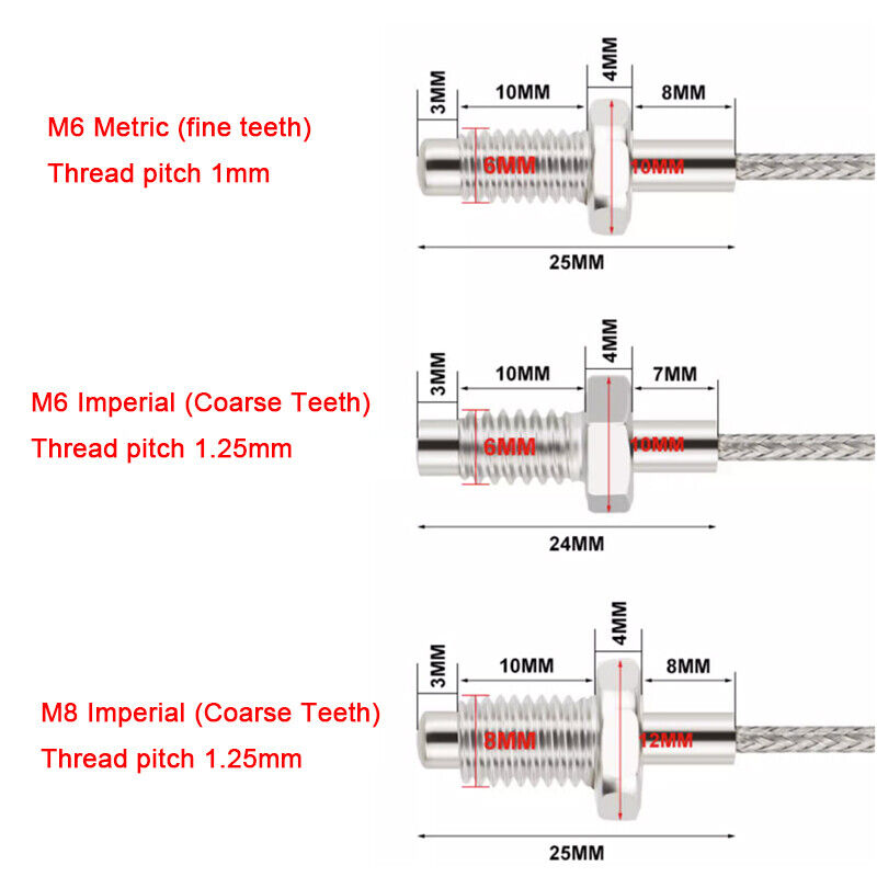 0.2-5M M6/M8 K/EType Thermocouple Tempe Sensor Probe 0-400°C 2Pin Shielded Cable