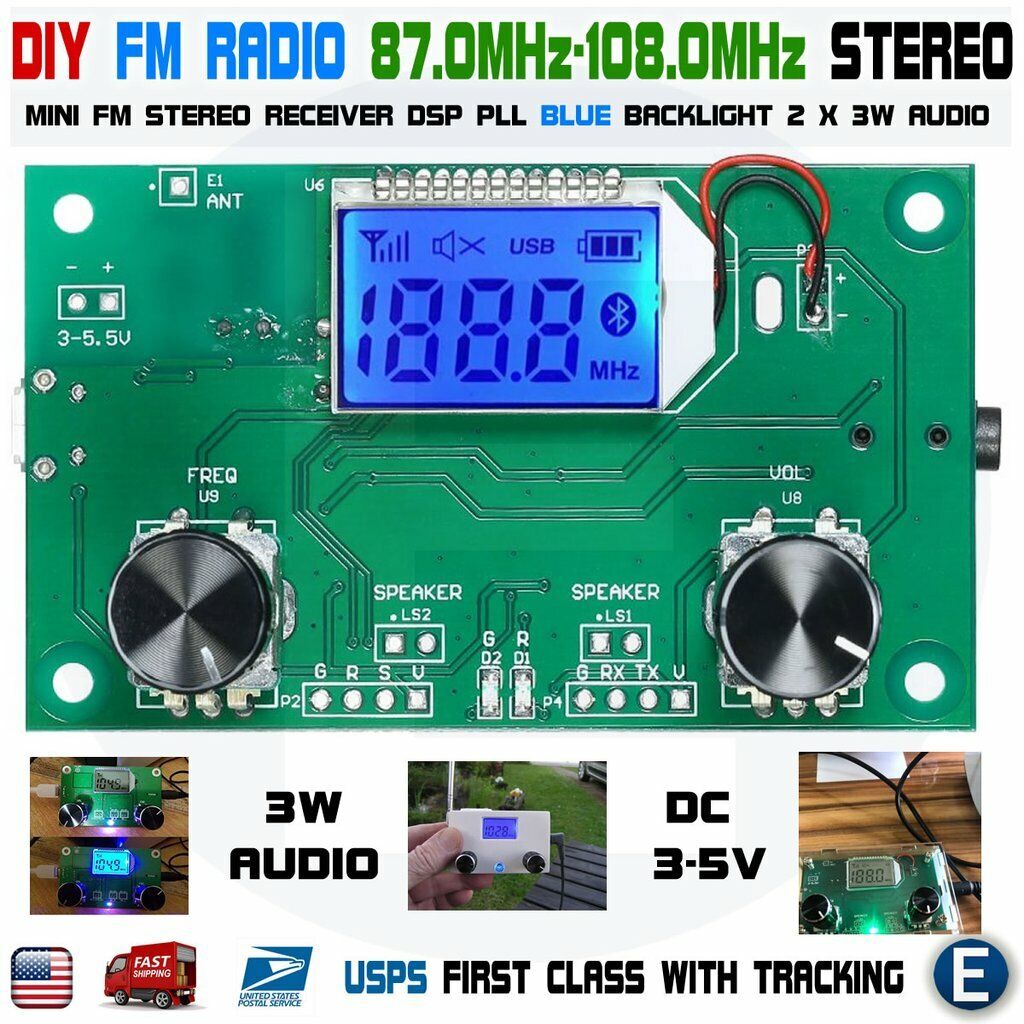 DIY FM Radio Wireless Receiver Module LCD Display DSP PLL 87.0MHz-108.0MHz USA