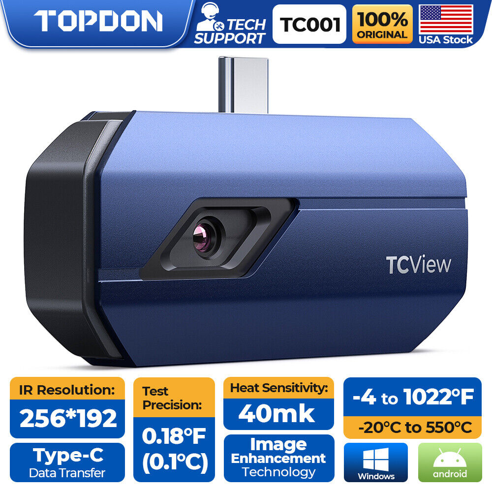 TOPDON TC001 TC002 Thermal Camera for Android & iOS IR Resolution 256x192 Pixels