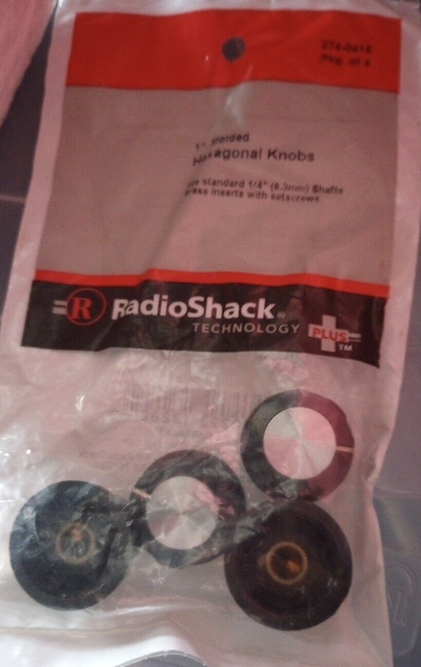 Radioshack Heptagon Knobs with Pointer. 4 PK Part # 2740416 NIB