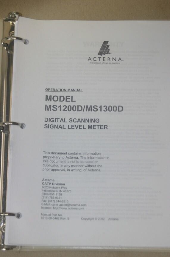 Wavetek Acterna MS1200D/MS1300D Digital Scanning Signal Level meter Manual