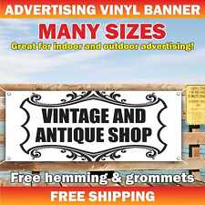 VINTAGE ANTIQUE SHOP Advertising Banner Vinyl Mesh Sign COLLECTIBLE coin ancient picture