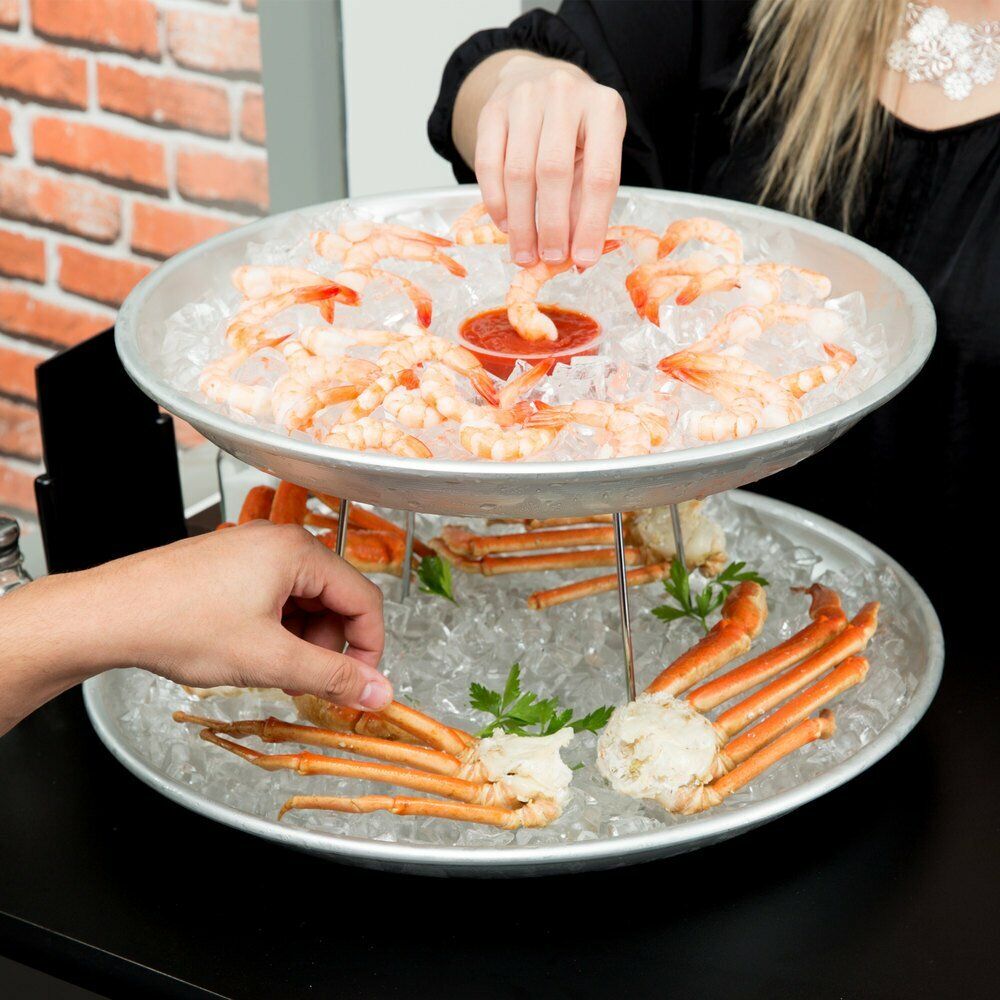 American Metalcraft 2 Tier Seafood Tower Set with Large Aluminum Trays and Stand
