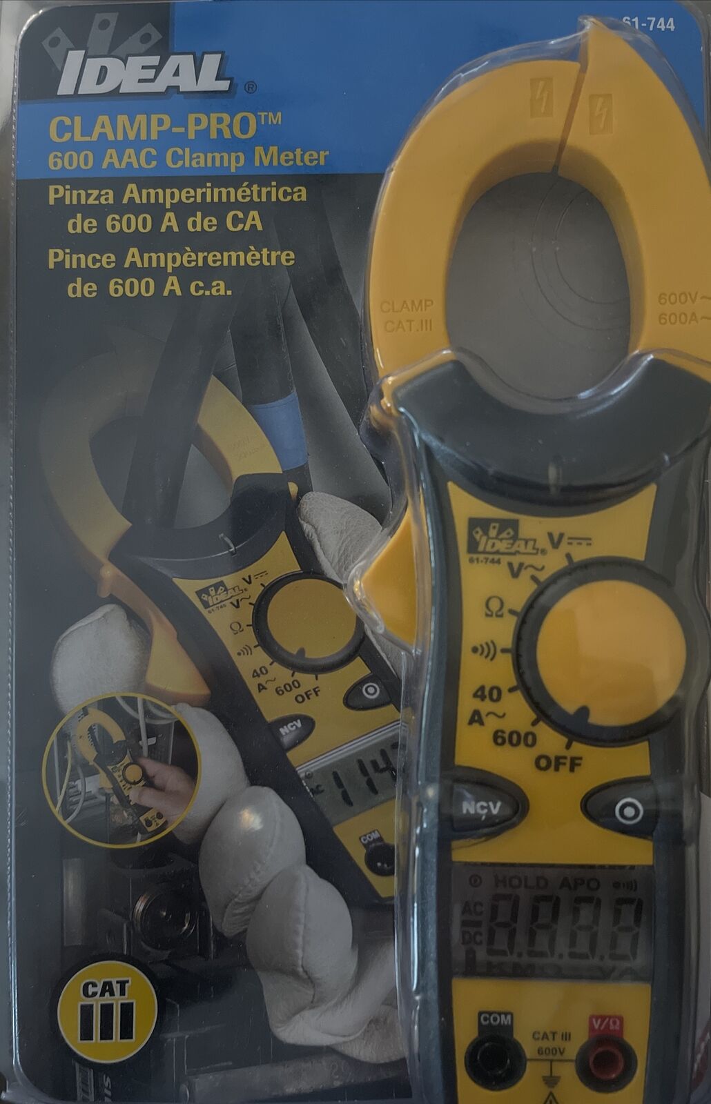 Ideal 61-744 Clamp Meter, Lcd, 600 A, 1.5 In (38 Mm) Jaw Capacity, Cat III 600V