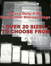 SMALL to EXTRA LARGE Clear Reclosable 4 MIL HEAVY DUTY Resealable Storage Bags picture