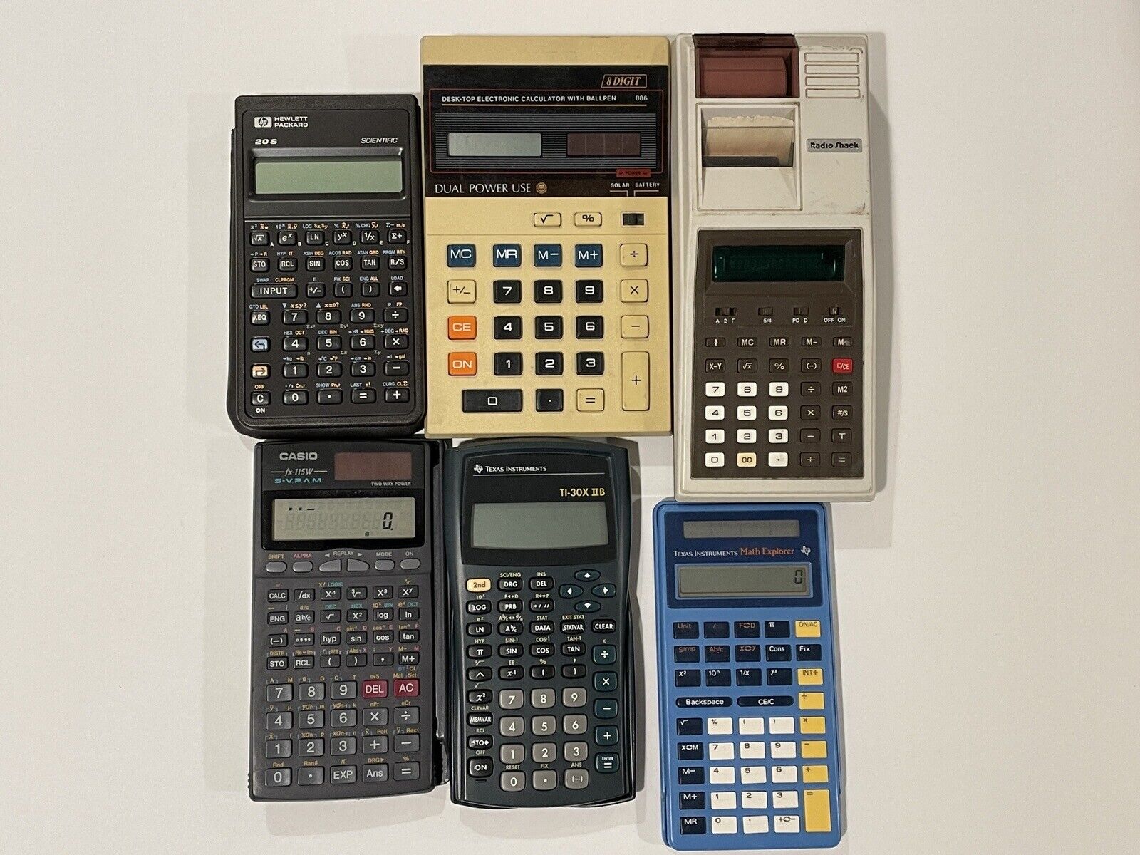 Lot of 6 Calculators Texas Instruments Math HP Scientific Radio Shack Untested