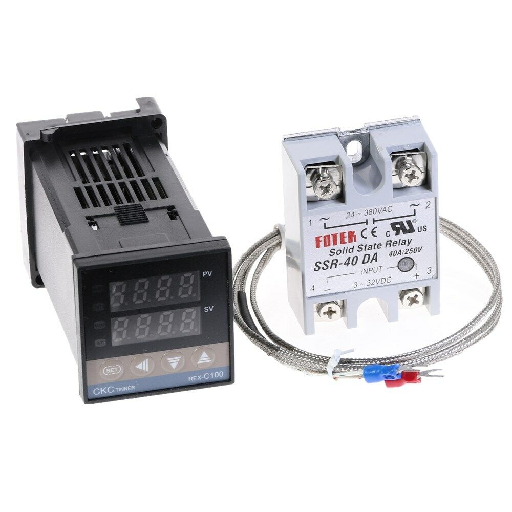 Digital PID Temperature Controller 100-240VAC + 40A SSR + K Thermocouple Sensor