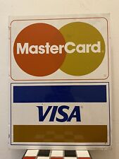 Lrg Vtg 1989 Flange Double-Sided Visa Mastercard Credit Metal Sign / G.B. Frank picture