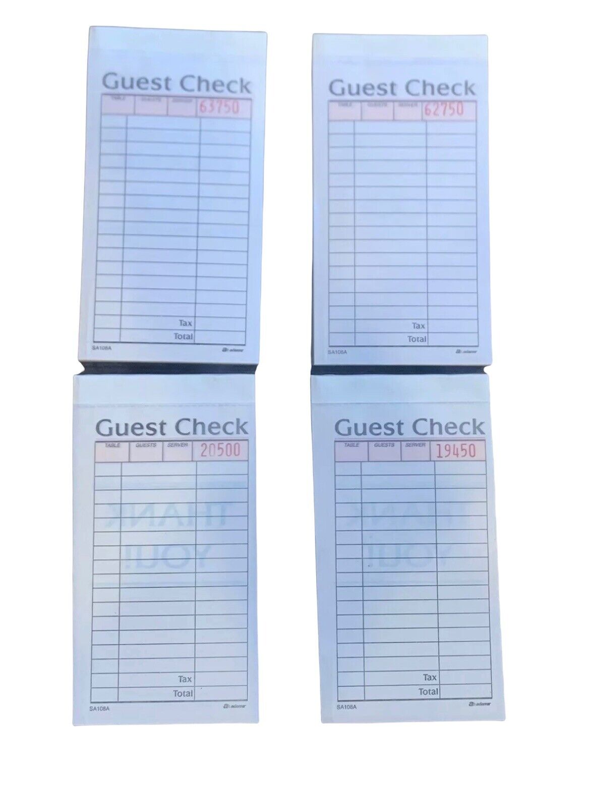 Restaurant Guest Check 4 Books 2-Part Carbonless - 4 Books of 50  (200 total)