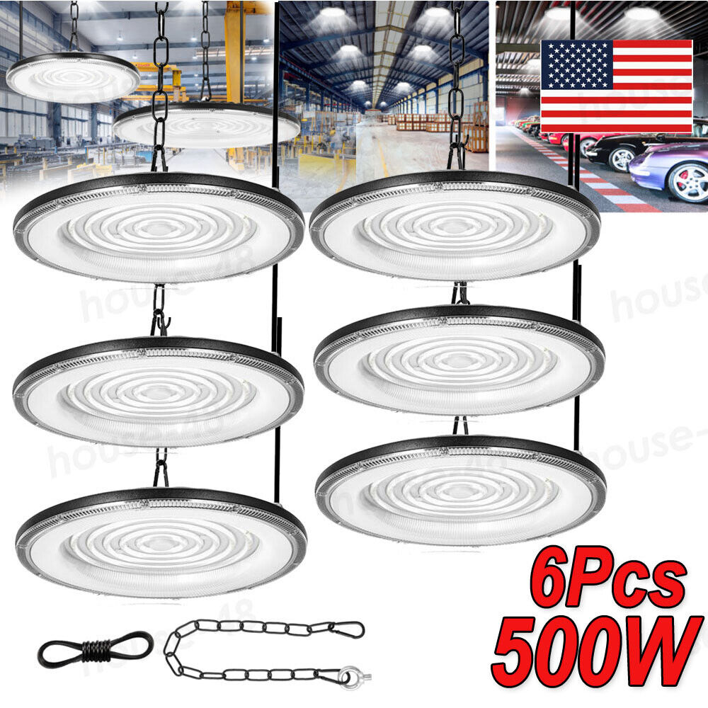 6X 500W High Bay LED Light UFO Industrial Shed Warehouse Factory Farm Fixtures