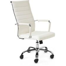 Ergonomic White Ribbed PU Leather High Back Executive Computer Desk Office Task picture
