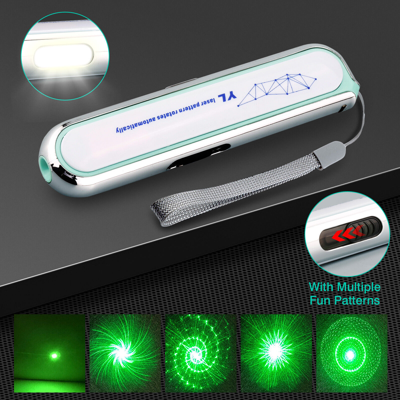 5000Miles USB Rechargeable Green Laser Pointer Pen Visible Beam w/COB Side Light