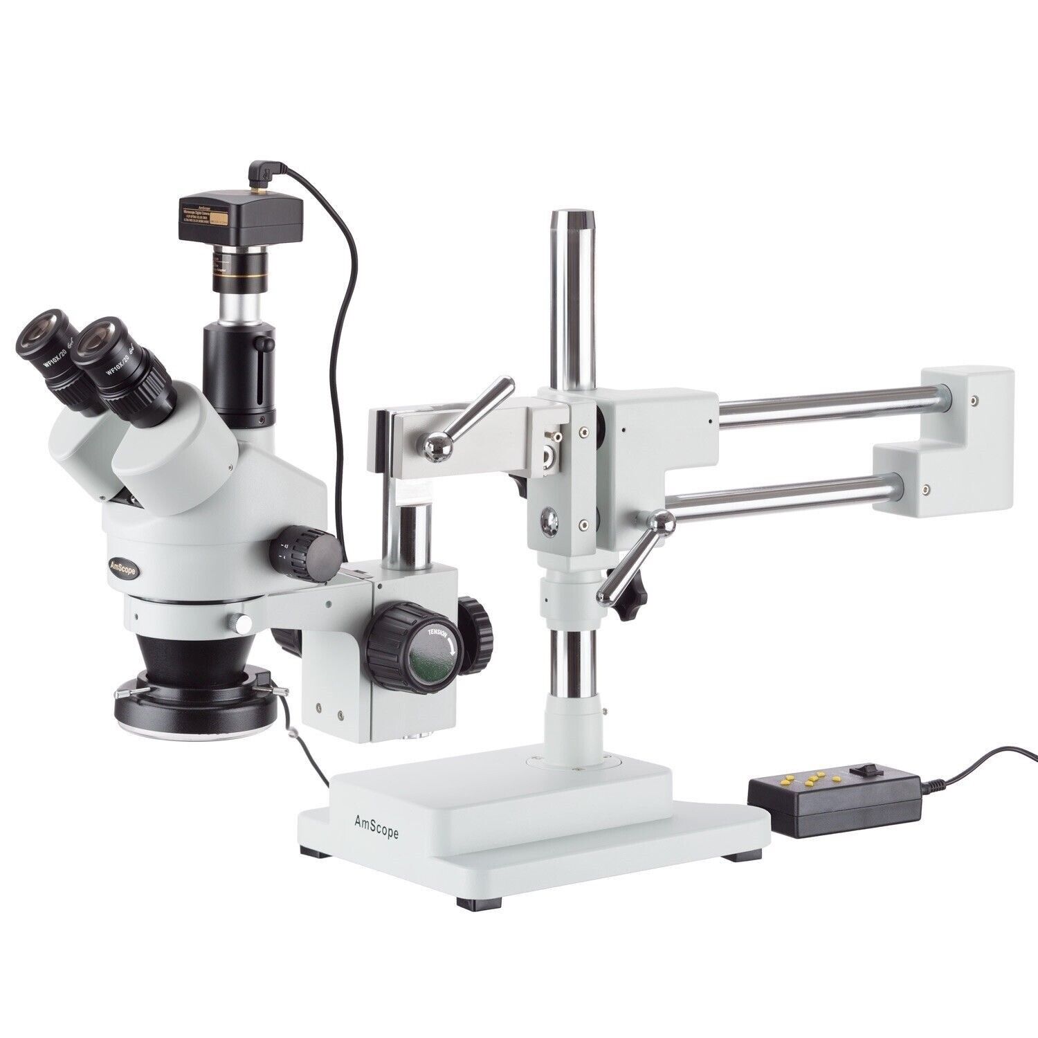Amscope 3.5X-180X Trinocular Stereo Boom Microscope +10MP USB Camera +LED Light