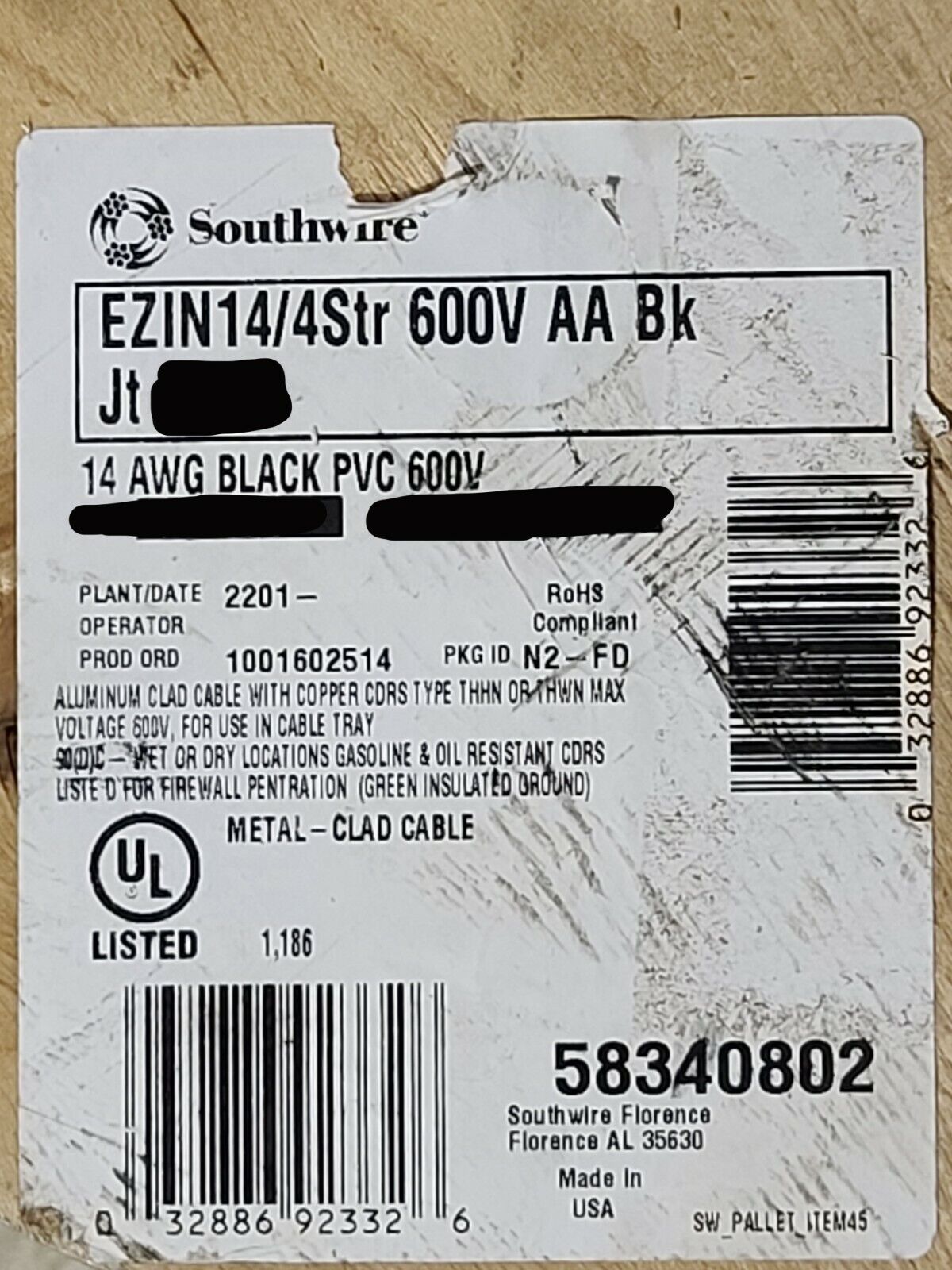 Southwire 14/4C EZ-IN Mini-Split THHN PVC+MC 600V 90C Direct Burial Black /10ft