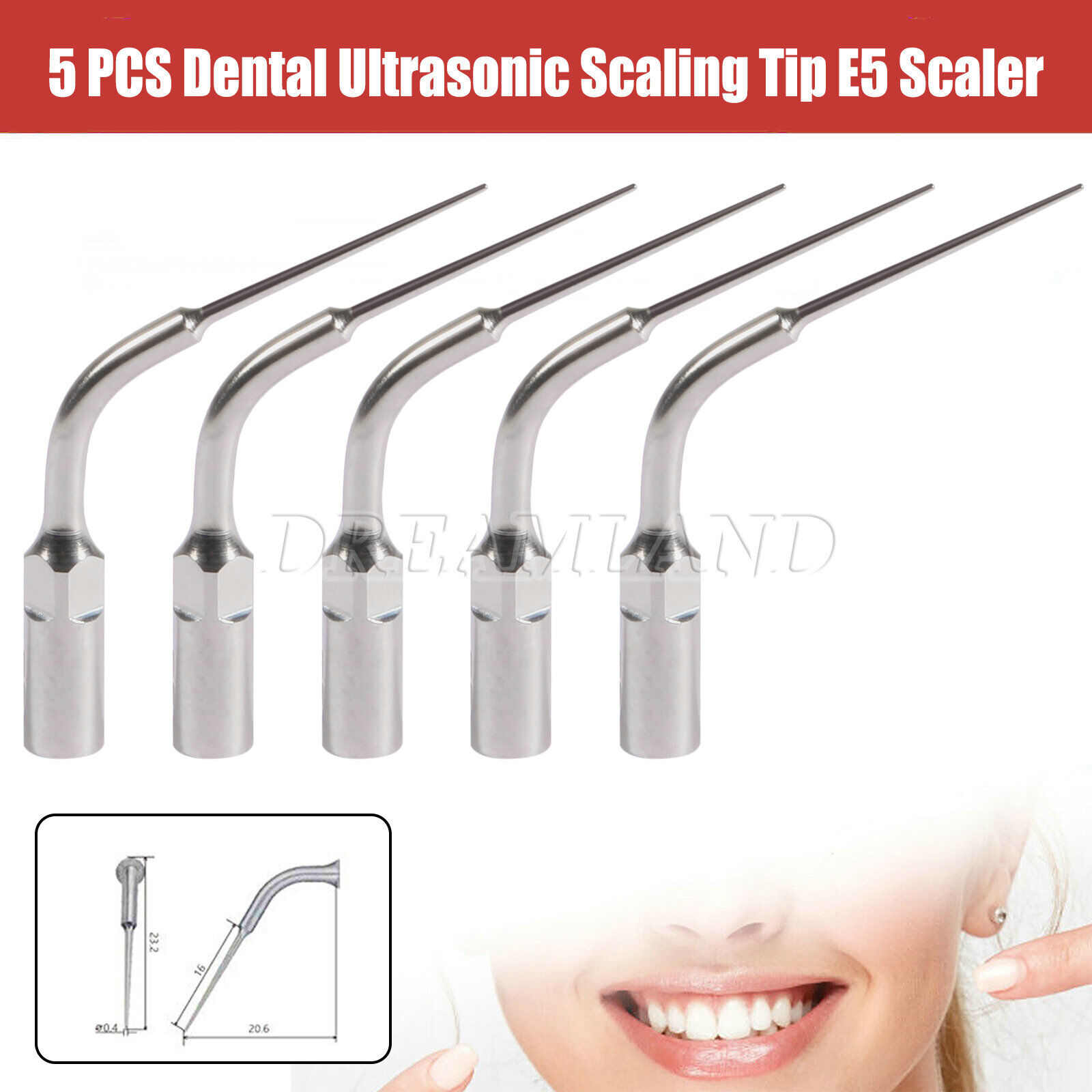 5pcs E5 Endodontic Ultrasonic Dental Scaler Endo Tip fit EMS Cavitron