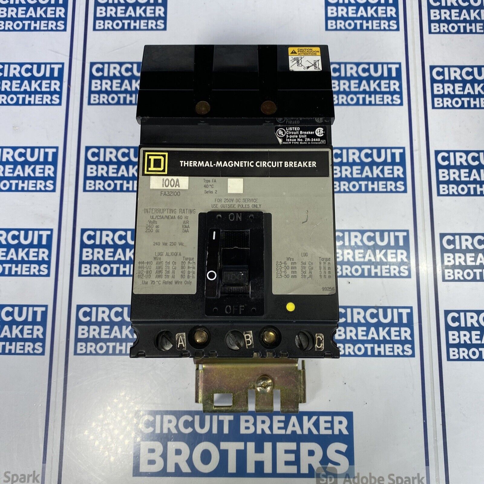 Square ￼D FA32100 100 Amp 240 Vac 3 Pole I Line Circuit Breaker - Warranty￼