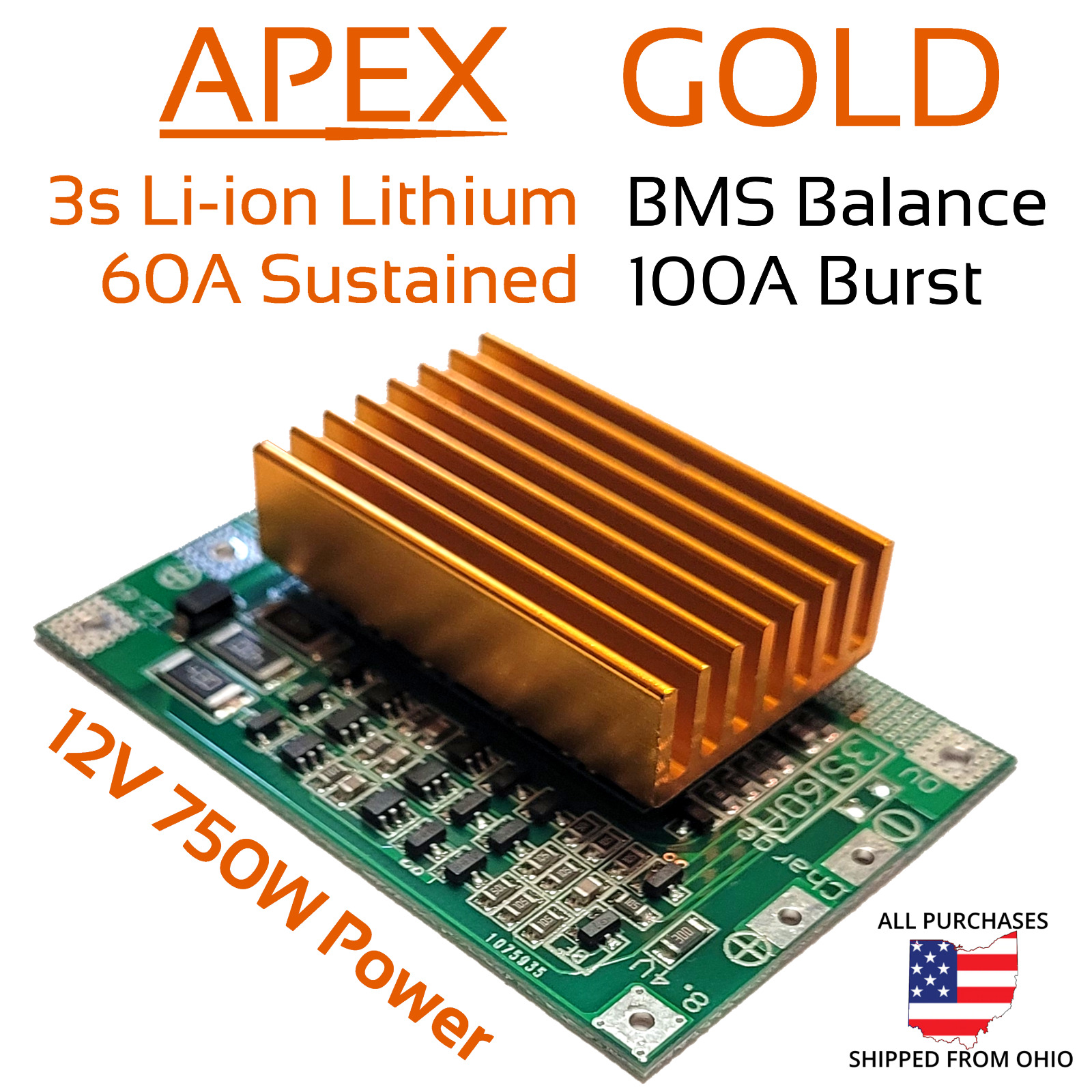 BMS 3S 60A - 80A 12.6v Li-ion Lithium APEX GOLD Battery Balance Charger 12v LiPo