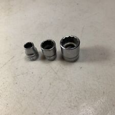 SNAP ON -  3 Vintage Shallow Metric 12 point Sockets,3/8” Drive (9mm,14mm,18mm) picture