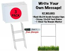 18x24 DURABLE BLANK WHITE YARD SIGN KIT 3,5,10, 50 100 W/ STAKES+FREE SHARPIES picture