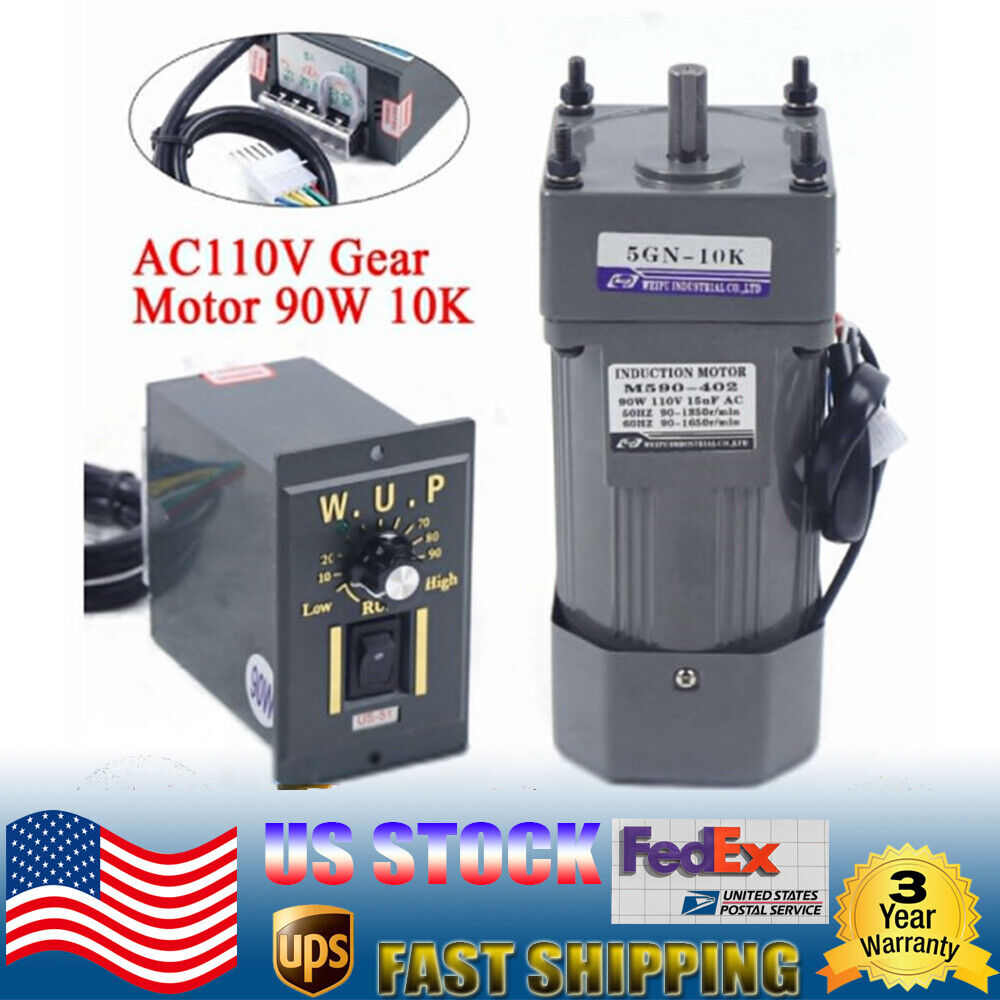 110V AC Gear Motor Electric+Variable Speed Reduction Controller 90W 135RPM