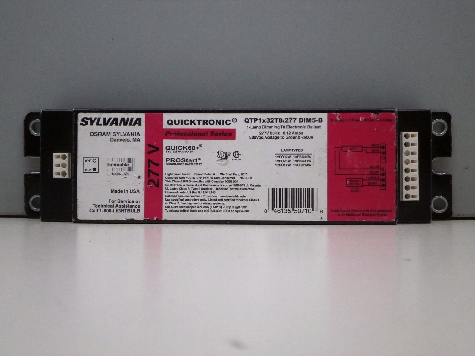 Sylvania QTP1x32T8/277 DIM5-B Dimmable Dimming Fluorescent Ballast 277-Volt