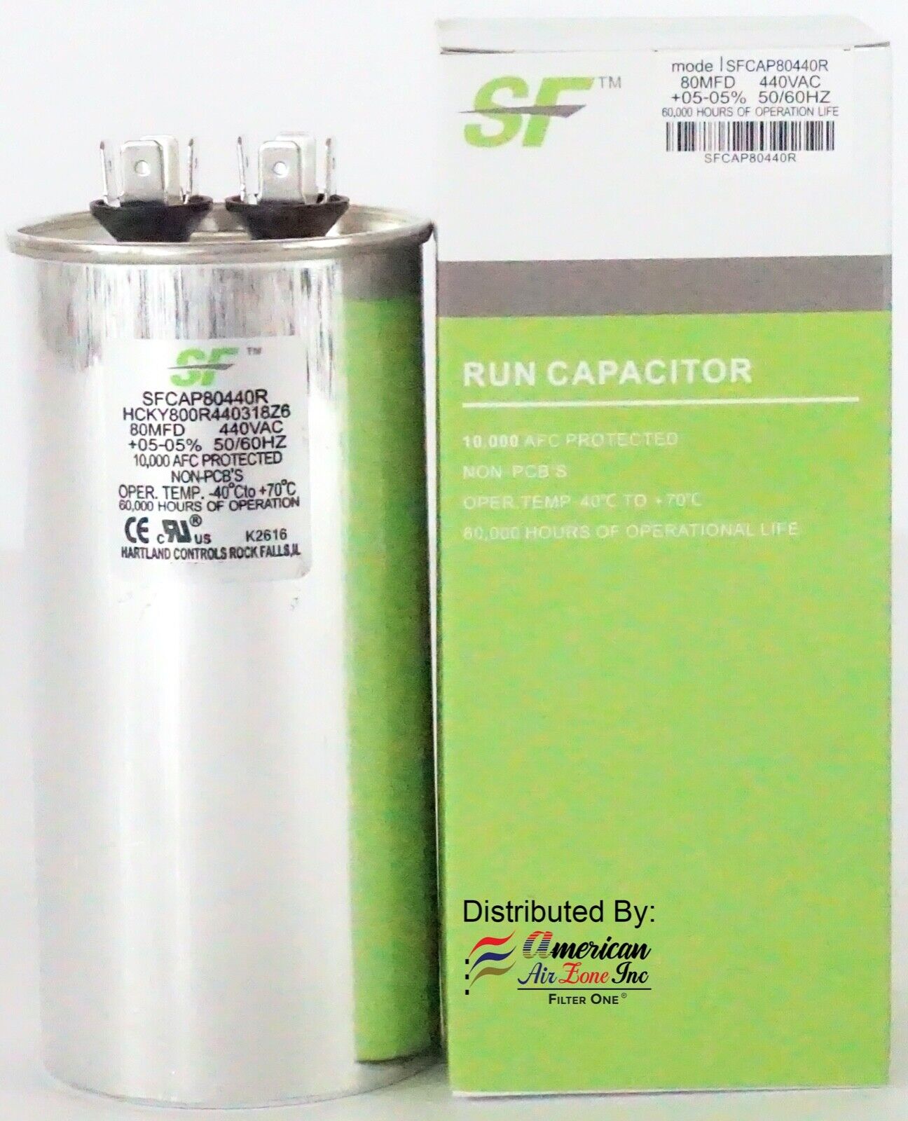 TRANE Run Capacitor - 80 MFD - 370/440V - (Pack of 1) - Round - For Motor & Comp