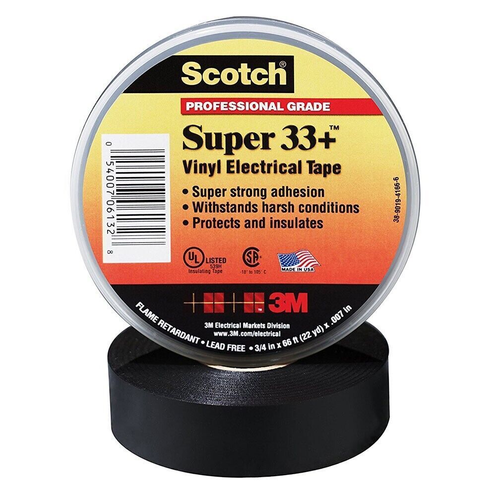 3M Scotch 3pack Super 33 Plus Vinyl Electrical Tape - Black 19 mm x 20 m